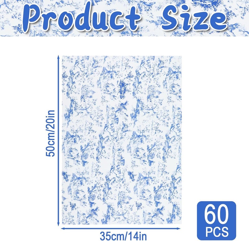 Ethanberg 60 Sheets Gift Wrapping Tissue Paper Bulk, Vintage Blue Floral Tissue Paper for Gift Bags, Decorative Art Papers for DIY Crafts Wedding Birthday Baby Showers Holiday Party Decor, 20x14 Inches - Image 2
